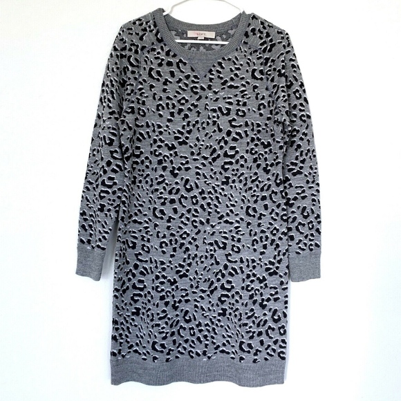 LOFT Dresses & Skirts - LOFT Gray Black Animal Long Sleeve Sweater Dress